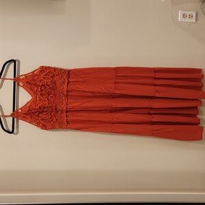 Dokuutu Orange Terracota Lace Midi Dress